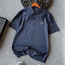 当店イチオシ PRADA コピー シャツ お洒落 三角ロゴプレート付き 高級感ショートスリーブ プラダ