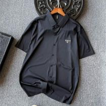 当店イチオシ PRADA コピー シャツ お洒落 三角ロゴプレート付き 高級感ショートスリーブ プラダ