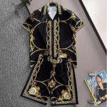 ヴェルサーチェ 偽物 バロックプリント ゴールドチェーン柄シャツ＆ショーツ上下セット VERSACE