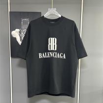 BALENCIAGA コピー Tシャツ BBロゴ刺繍入り クルーネック 半袖トップス シンプル 2色展開 バレンシアガ