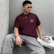 ヴァレンティノ コピー Tシャツ ロゴ刺繍入りシンプルクルーネックトップス メンズ カジュアル VALENTINO