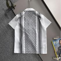 プラダ コピー シャツ ドット＆ストライプ切替 オープンカラーシャツ モダンエレガンス PRADA