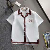 Gucc1 スーパーコピー シャツ トリコロールライン×胸元ロゴ刺繍 半袖オープンカラー 2色展開 Gucc1
