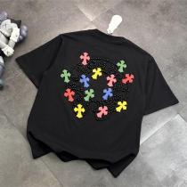 CHROME HEARTS スーパーコピー Tシャツ マルチカラークロスバックアート スタッズ装飾 クロムハーツ