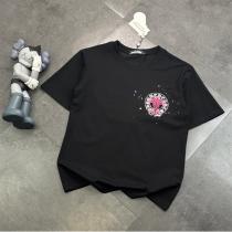  CHROME HEARTS 偽物 Tシャツ ピンククロスサークル スプラッターペイント クールグラフィック クロムハーツ