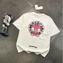  CHROME HEARTS 偽物 Tシャツ ピンククロスサークル スプラッターペイント クールグラフィック クロムハーツ