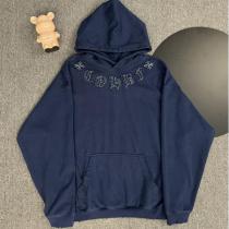 クロムハーツ  偽物 パーカー ゴシック刺繍ロゴ入り  ネイビー フーディー ストリート CHROME HEARTS