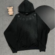 クロムハーツ  偽物 パーカー ゴシック刺繍ロゴ入り  ネイビー フーディー ストリート CHROME HEARTS