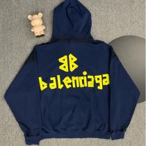  バレンシアガ 偽物 パーカー ツートーンロゴデザイン 両面プリント ネイビーフーディー 個性派ストリート BALENCIAGA