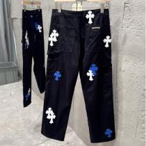  CHROME HEARTS 偽物 ジーンズ ホワイト&ブルークロスパッチ ブラックデニム パンクスタイル クロムハーツ