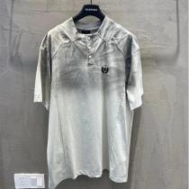 BALENCIAGA 偽物 Ｔシャツ フェードグレー ポロボタン 半袖カジュアルトップス メンズ バレンシアガ