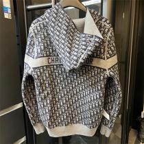 ディオール スーパーコピー 高級Obliqueロゴ 羊毛カシミア フーディー リバーシブルアウター グレー DIOR