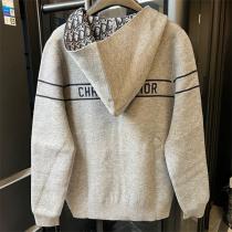 ディオール スーパーコピー 高級Obliqueロゴ 羊毛カシミア フーディー リバーシブルアウター グレー DIOR