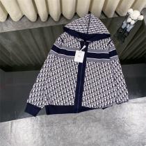  ディオール 偽物 高品質ラインデザイン オブリーク切替 フルジップ フーディー ネイビーニットアウター DIOR