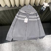  ディオール 偽物 高品質ラインデザイン オブリーク切替 フルジップ フーディー ネイビーニットアウター DIOR