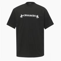  クロムハーツ 偽物 バックビッグホースシュークロスロゴ クルーネック Tシャツ ブラック モード CHROME HEARTS