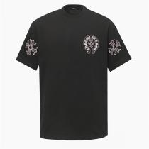 CHROME HEARTS コピー ホースシュー＆CHプラスロゴ 両面プリント クルーネック Tシャツ ブラック クロムハーツ