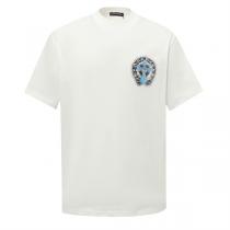 クロムハーツ 偽物 ブルークロス×ホースシューロゴ 両面プリント クルーネック Tシャツ モード CHROME HEARTS