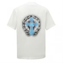 クロムハーツ 偽物 ブルークロス×ホースシューロゴ 両面プリント クルーネック Tシャツ モード CHROME HEARTS