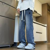 クロムハーツ スーパーコピー クロスパッチ ワイドストレート デニム ヴィンテージブルー ジーンズ CHROME HEARTS