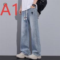 CHROME HEARTS 偽物 ロゴ ウエスト紐付き ワイドデニムパンツ 2色展開 ストリートジーンズ クロムハーツ