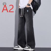 CHROME HEARTS 偽物 ロゴ ウエスト紐付き ワイドデニムパンツ 2色展開 ストリートジーンズ クロムハーツ
