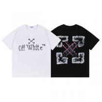 オフホワイト 偽物 Tシャツ ロゴ＆ピンククロスライン クラッシュプリント風モノトーンデザイン Off-White