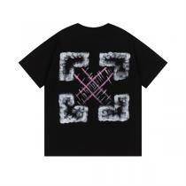 オフホワイト 偽物 Tシャツ ロゴ＆ピンククロスライン クラッシュプリント風モノトーンデザイン Off-White