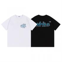 オフホワイト スーパーコピー Tシャツ ブルーグラデーションロゴ アシンメトリーレタリングデザイン Off-White