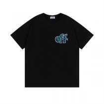 オフホワイト スーパーコピー Tシャツ ブルーグラデーションロゴ アシンメトリーレタリングデザイン Off-White