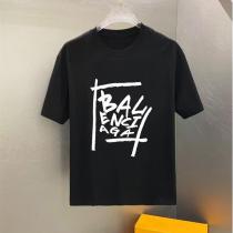 バレンシアガ 偽物 グラフィティスクエアロゴ プリント入り 高品質コットン 半袖カジュアルTシャツ BALENCIAGA