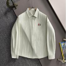 モンクレール コピー シャツ ストライプ柄ロゴワッペン付き コットン長袖シャツ カジュアル MONCLER