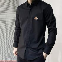 MONCLER コピー シャツ ロゴワッペン付き シンプルブラック 長袖ドレスシャツ スリムフィット モンクレール