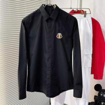 MONCLER コピー シャツ ロゴワッペン付き シンプルブラック 長袖ドレスシャツ スリムフィット モンクレール