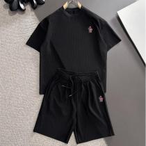 MONCLER 偽物 セットアップ ロゴ刺繍入り リブ編みTシャツ＆ショーツ カジュアルスウェット モンクレール