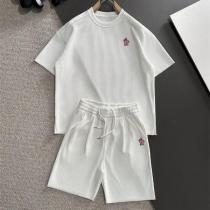 MONCLER 偽物 セットアップ ロゴ刺繍入り リブ編みTシャツ＆ショーツ カジュアルスウェット モンクレール