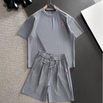 MONCLER 偽物 セットアップ ロゴ刺繍入り リブ編みTシャツ＆ショーツ カジュアルスウェット モンクレール