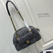 CH コピー ショルダーバッグ 高品質牛仔生地 ミニボストン型 キルティング ダブルCロゴ付き CH 