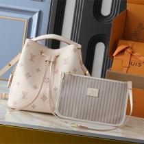  LOUIS VUITTON コピー バケットバッグ ローズピンクモノグラム 2点セット ストライプポーチ 巾着 ルイヴィトン