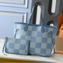 ルイヴィトン コピー トートバッグ ダミエアズール風チェック柄 ブルーデニム調 フラットポーチ LOUIS VUITTON