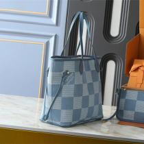 ルイヴィトン コピー トートバッグ ダミエアズール風チェック柄 ブルーデニム調 フラットポーチ LOUIS VUITTON