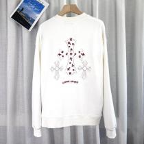 CHROME HEARTS 偽物 トレーナー ホワイトコットン フロント バック クロス刺繍 レッドアクセント クロムハーツ