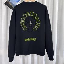 クロムハーツ コピー トレーナー ブラックコットン 蛍光イエローロゴ刺繍 フロント＆バックン CHROME HEARTS 