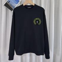 クロムハーツ コピー トレーナー ブラックコットン 蛍光イエローロゴ刺繍 フロント＆バックン CHROME HEARTS 