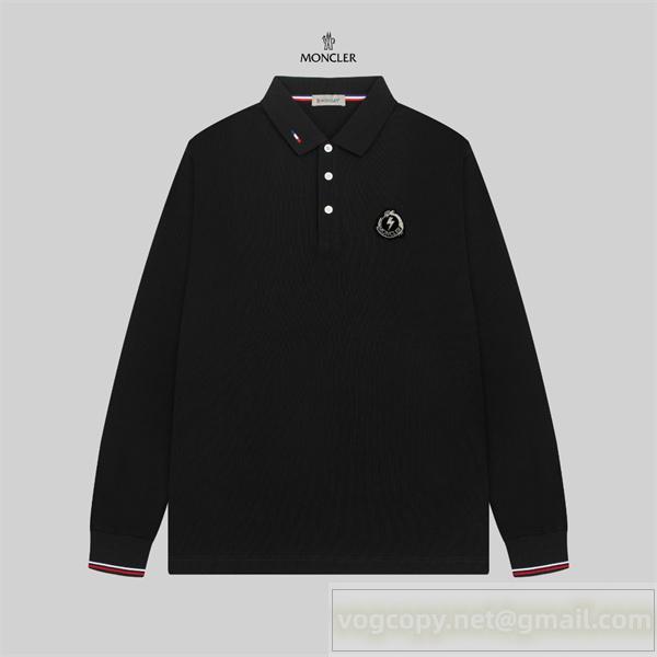 MONCLER コピー ロングスリーブ ポロシャツ ワッペンロゴ付き トリコロールディテール 上品 モンクレール