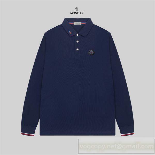MONCLER 偽物 ダークトーンワッペン ロングスリーブポロシャツ エレガントカジュアルス モンクレール