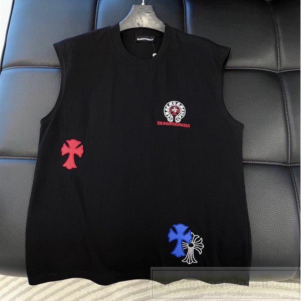 クロムハーツ 偽物 クロスパッチノースリーブタンクトップ トリコロール配色 刺繍 CHROME HEARTS