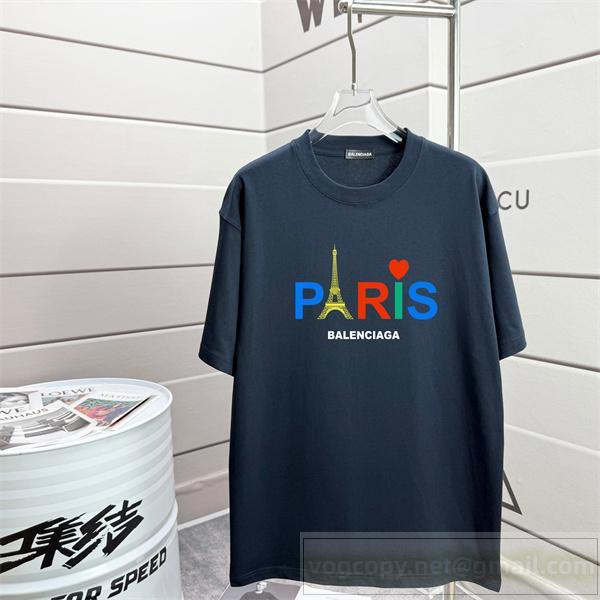 BALENCIAGA コピー Tシャツ パリロゴ＆エッフェル塔刺繍入り ハートモチーフ カラフル バレンシアガ