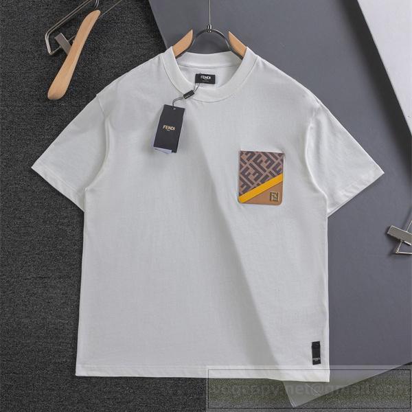 フェンディ 偽物 Tシャツ モノグラムポケット付き ホワイトコットン 半袖 メンズカジュアル FENDI