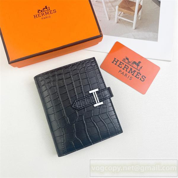 上品エルメス二つ折り財布コピーHermes Bearn新作クロコダイル型存在感抜群収納力も抜群